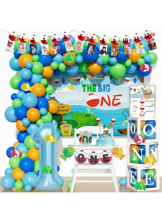Hombae Ofishally One Birthday Decorations, Gone Fishing 1st Party Decorations Backdrop, The Big One Backdrop Balloon Photo Highchair Banner Box Cutout Crown Poster for First Birthday Party Supplies - Image 1