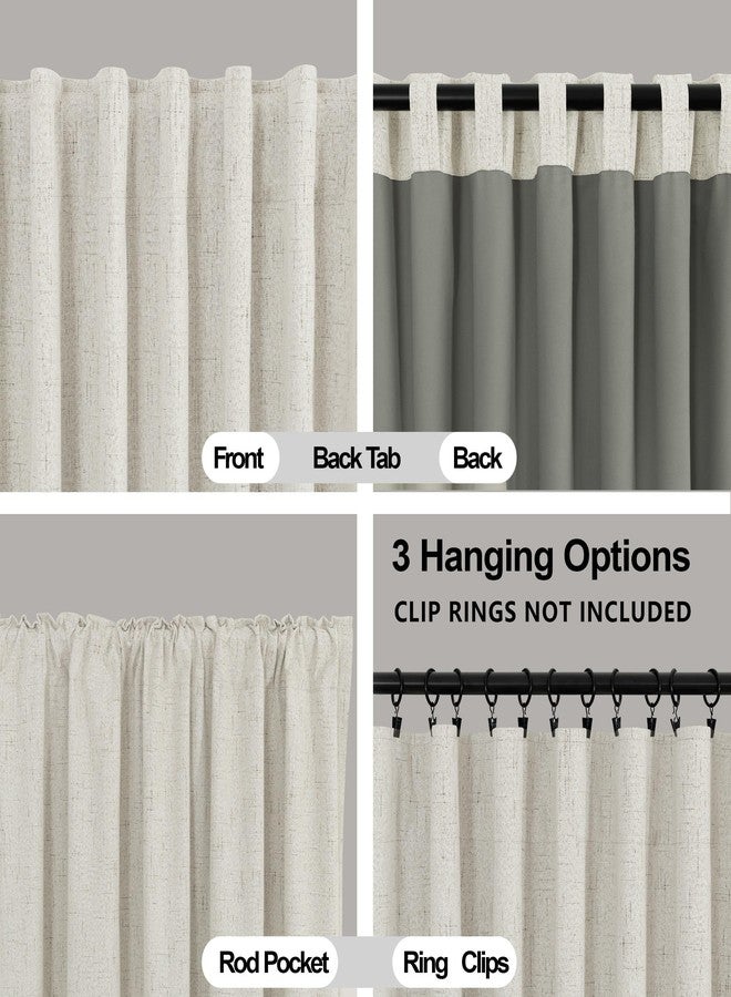 KOUFALL 70x90 Inches Long Cream Beige Back Tab Linen Blackout Curtains for Living Room - Image 5