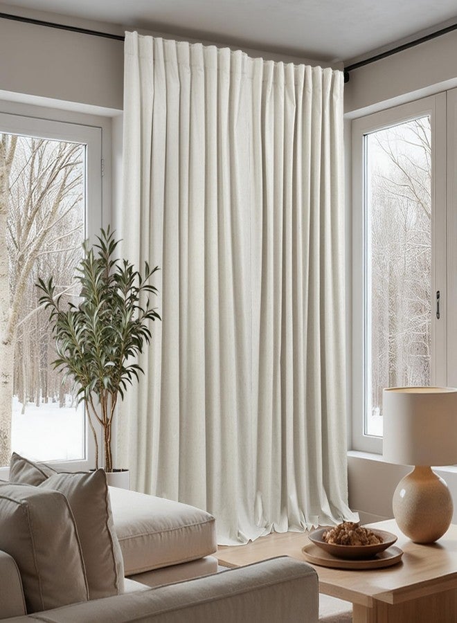 KOUFALL 70x90 Inches Long Cream Beige Back Tab Linen Blackout Curtains for Living Room - Image 3