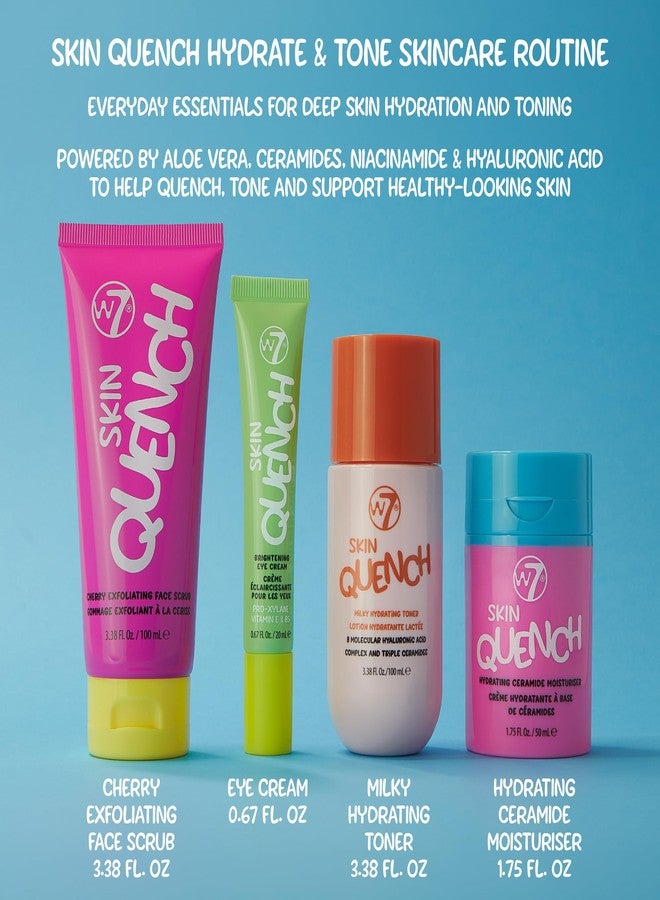 دبليو 7 مجموعة W7 Skin Quench للعناية بالبشرة - مرطب سيراميد، كريم للعين، مقشر للوجه بالكرز، تونر حليبي، وحقيبة غسيل قابلة لإعادة الاستخدام - روتين ترطيب الوجه - Image 2