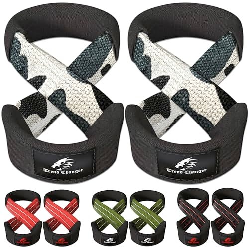 Trend Changer Figure 8 Lifting Strap Padded Deadlift Straps Heavy Duty Weight Lifting Straps Strongman Axle Bar Straps Weightlifting Wrist Wraps (Large (8.0'' & UP Wrist Circumference), Gray Camo) - Image 1