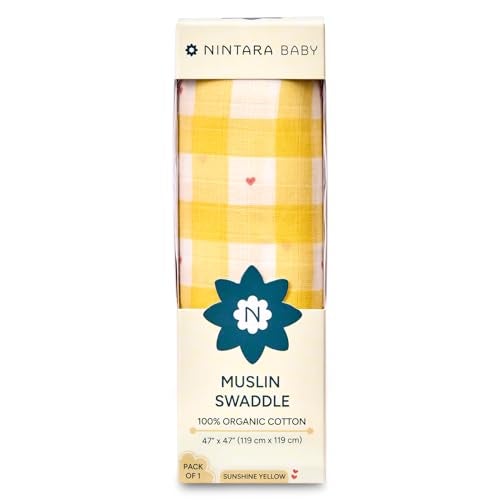NINTARABABY Extra-Large Swaddle - 100% Organic Premium Muslin Cotton, 47" x 47" (119 cm x 119 cm), Ultra-Soft, Breathable & Lightweight, Multipurpose, Hypoallergenic, Gifts for Newborns - Image 1