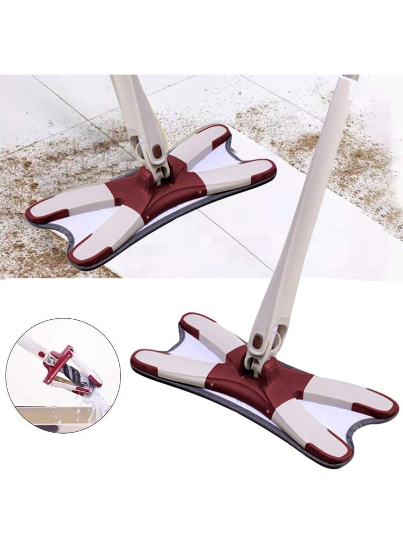 TOPHAVEN TOPHAVEN X-Type Imitation Hand Screw a Flat Easy Self-Wringing Flipping Microfiber Floor Mop (37x15 Cm, Dark Red, Coffee)  - Image 3