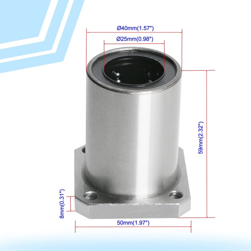 Aopin LMK25UU Square Flange Linear Motion Ball Bearing, ID 25mm, OD 40mm Linear Ball Bearings Sae52100 Carbon Steel, 6 Rows of Steel Balls, Great for CNC, 3D Printer, Linear Rail Guide - Image 2