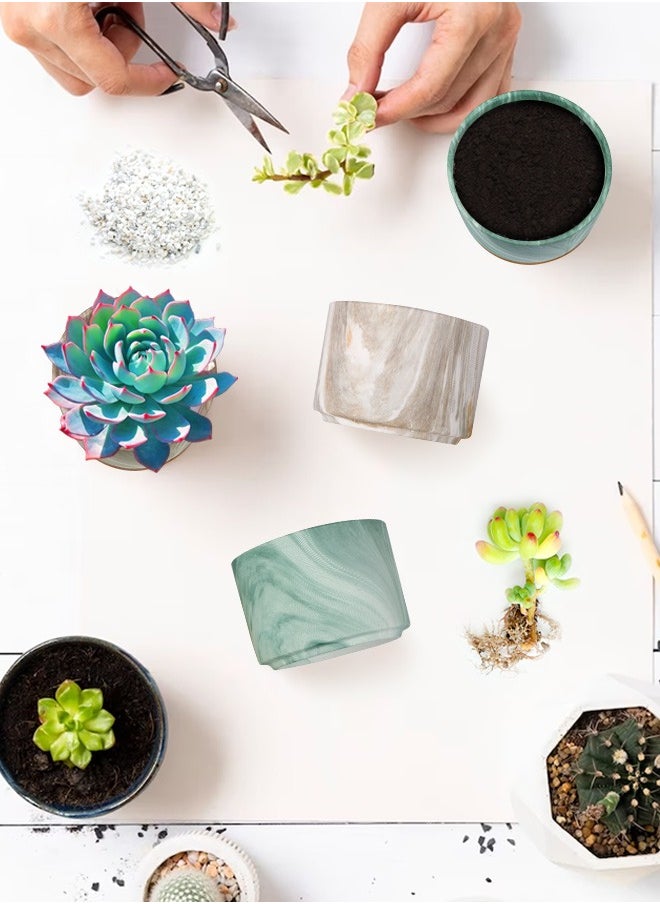 HomarKet Succulent Plant Pots Marbling Ceramic Glazed Planters with Drainage Hole Small Flower Pot Indoor with Bamboo Tray for Cactus House Office Decor Gift - 4 Pack  - Image 3