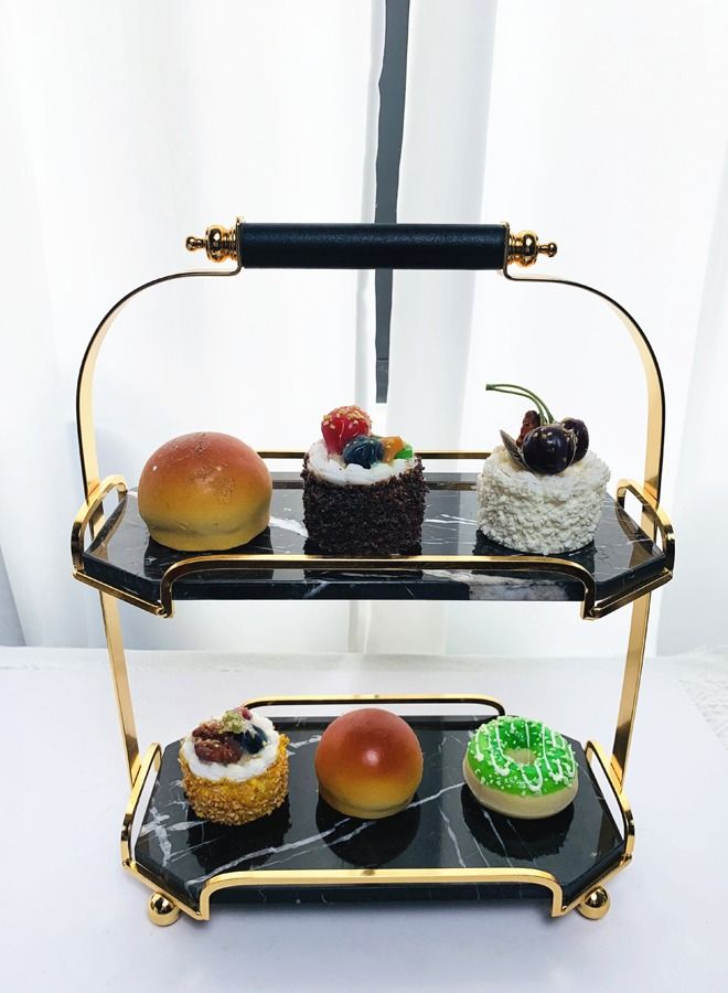 XIANGYU 2-Tier Decorative Marble Cosmetics Organizer And Cake Serving Stand For Home Hotel Restaurant - Image 3