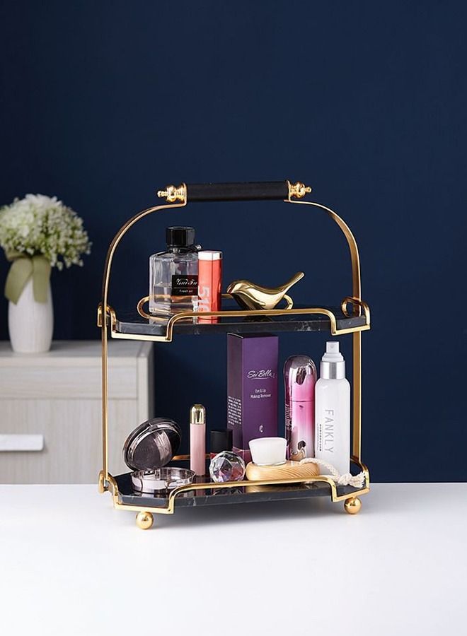 XIANGYU 2-Tier Decorative Marble Cosmetics Organizer And Cake Serving Stand For Home Hotel Restaurant - Image 1