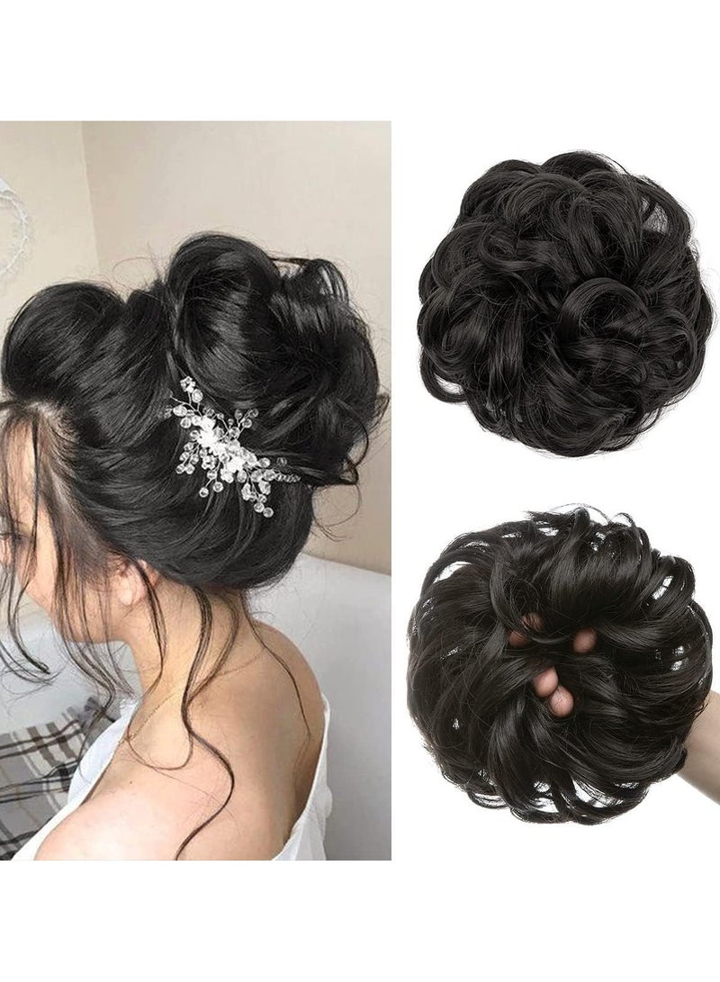 Estelle 1 PCS Messy Hair Bun Extensions Black Brown Wavy Curly Synthetic Ponytail Hairpiece Thick Updo Large Fake Hair Bun Scrunchies for Women Girls Kids (Natural Black) - Image 1