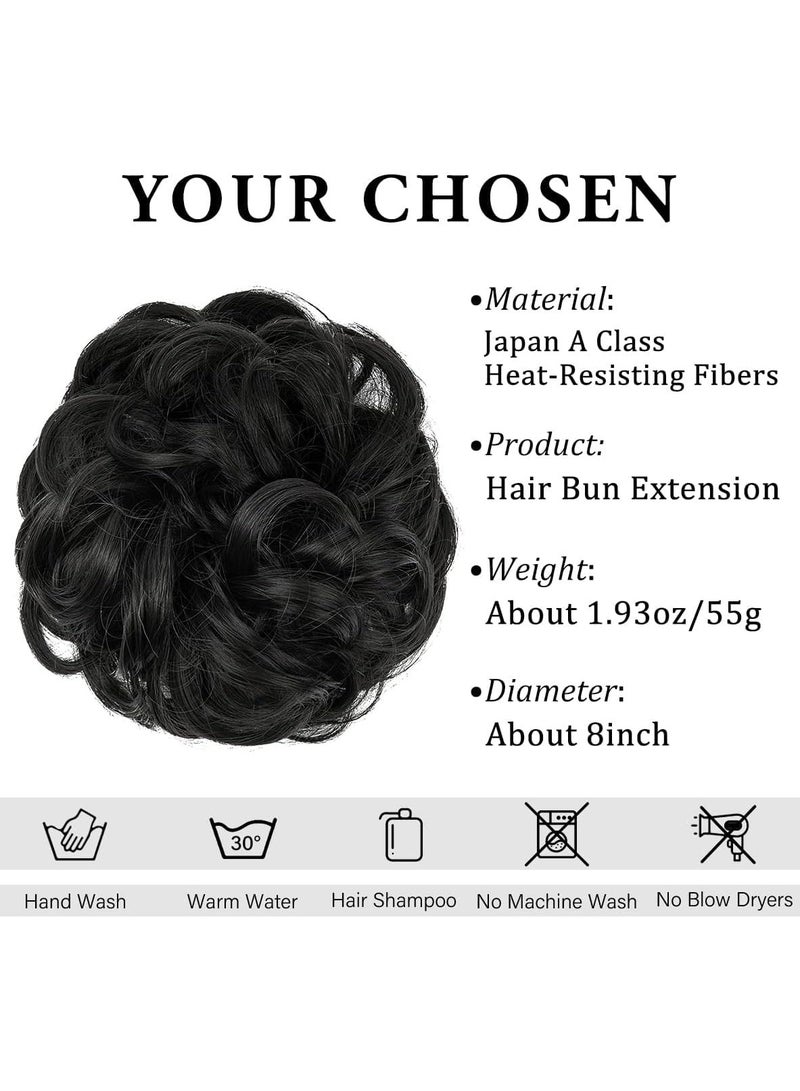 Estelle 1 PCS Messy Hair Bun Extensions Black Brown Wavy Curly Synthetic Ponytail Hairpiece Thick Updo Large Fake Hair Bun Scrunchies for Women Girls Kids (Natural Black) - Image 2