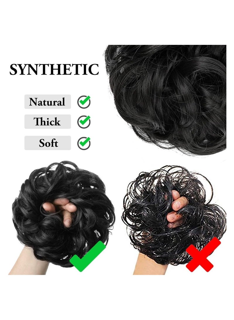 Estelle 1 PCS Messy Hair Bun Extensions Black Brown Wavy Curly Synthetic Ponytail Hairpiece Thick Updo Large Fake Hair Bun Scrunchies for Women Girls Kids (Natural Black) - Image 3