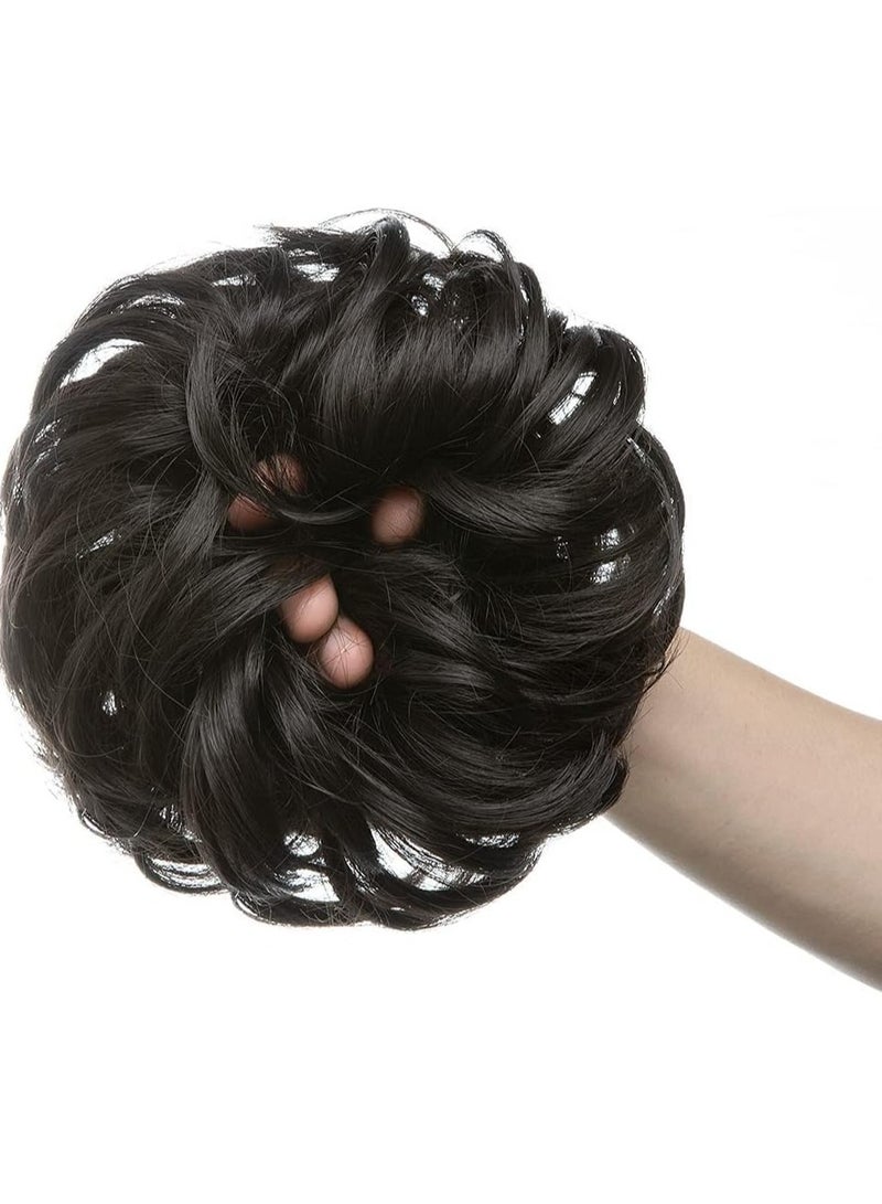 Estelle 1 PCS Messy Hair Bun Extensions Black Brown Wavy Curly Synthetic Ponytail Hairpiece Thick Updo Large Fake Hair Bun Scrunchies for Women Girls Kids (Natural Black) - Image 4