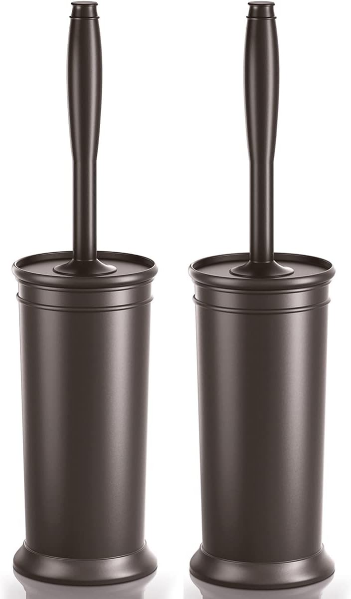 uptronic Toilet Brush and Holder 2 Pack, Toilet Bowl Brush with Extra Long Handle, Toilet Scrubber and Covered Holder, Toilet Brushes for Bathroom-Space Saving, Covered Brush, Durable, Deep Cleaning(Bronze) - Image 1