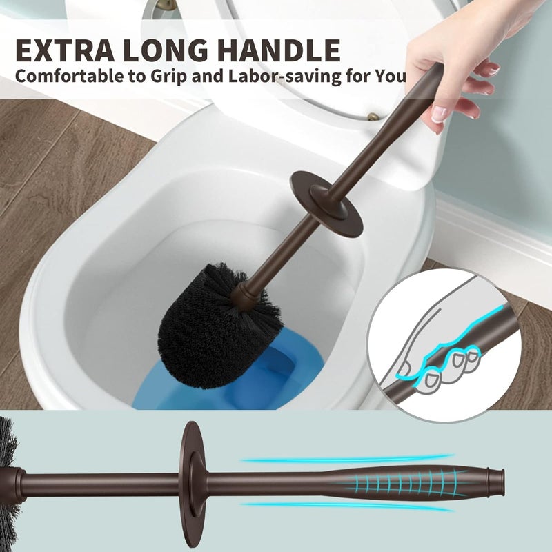 uptronic Toilet Brush and Holder 2 Pack, Toilet Bowl Brush with Extra Long Handle, Toilet Scrubber and Covered Holder, Toilet Brushes for Bathroom-Space Saving, Covered Brush, Durable, Deep Cleaning(Bronze) - Image 4