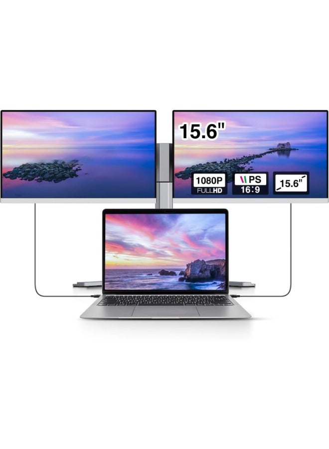 V2COM Laptop Screen Extender, 15.6" Portable Triple Monitor for Laptop,IPS Ultra-Thin Zero Frame Monitor Compatible with Mac, Windows, Chrome, Fits Laptops