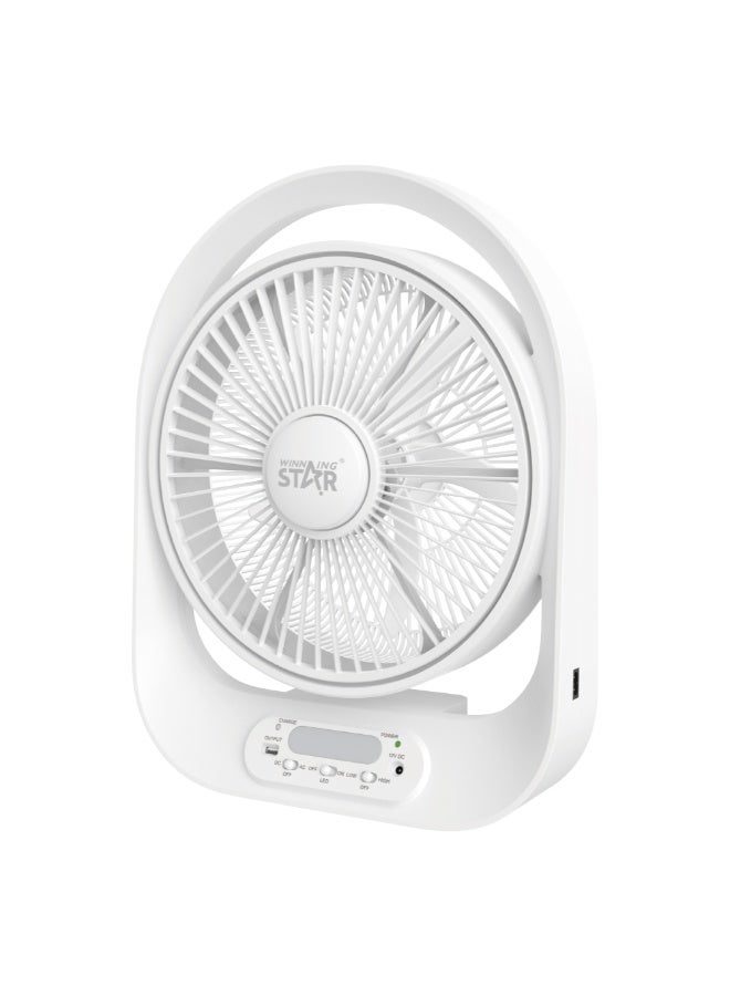 ويننج ستار مروحة , 12 بوصة , شفرة خماسية , قابلة لإعادة الشحن , شاشة ديجيتال , سرعتان , بطارية 6 فولت , 18 واط , ابيض , ST-4056 - Image 1