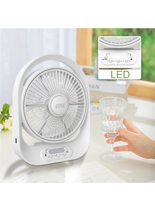 ويننج ستار مروحة , 12 بوصة , شفرة خماسية , قابلة لإعادة الشحن , شاشة ديجيتال , سرعتان , بطارية 6 فولت , 18 واط , ابيض , ST-4056 - Image 2