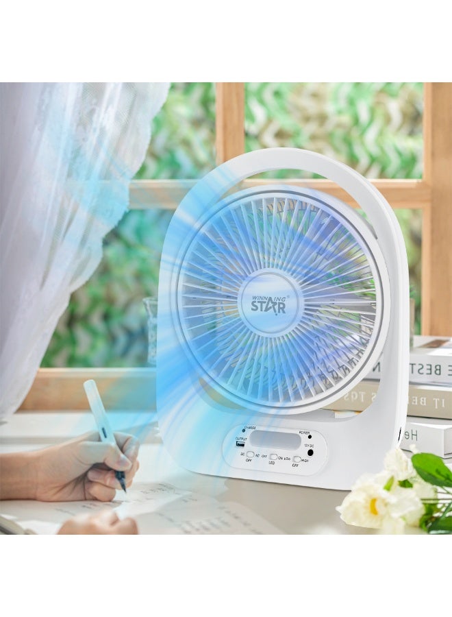 ويننج ستار مروحة , 12 بوصة , شفرة خماسية , قابلة لإعادة الشحن , شاشة ديجيتال , سرعتان , بطارية 6 فولت , 18 واط , ابيض , ST-4056 - Image 3