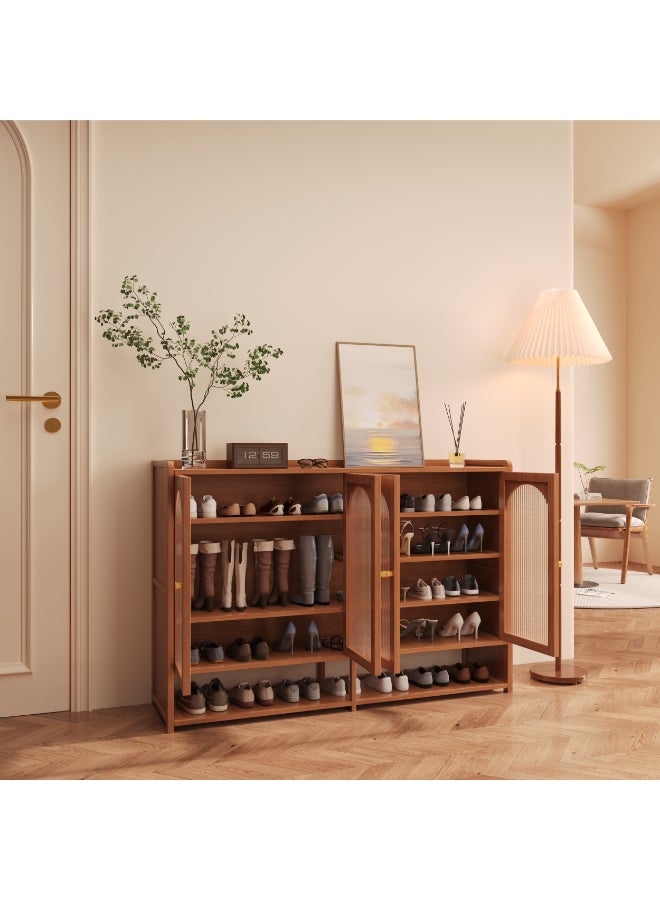 BEST ONE Practical and Stylish Shoe Storage Cabinet Ideal for Maintaining an Organized, Neat, and Attractive Living Space 120x33x82cm Brown 4 Door 6 Layer - Image 1