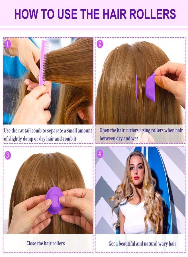 JULBEAR Hair Rollers, 60 Pcs Purple Silicone Curlers Including 30pcs Large 30pcs Small Overnight Heatless Curling Rod Headband with 2 Combs for Women Girls' Long and Short Hair - Image 4