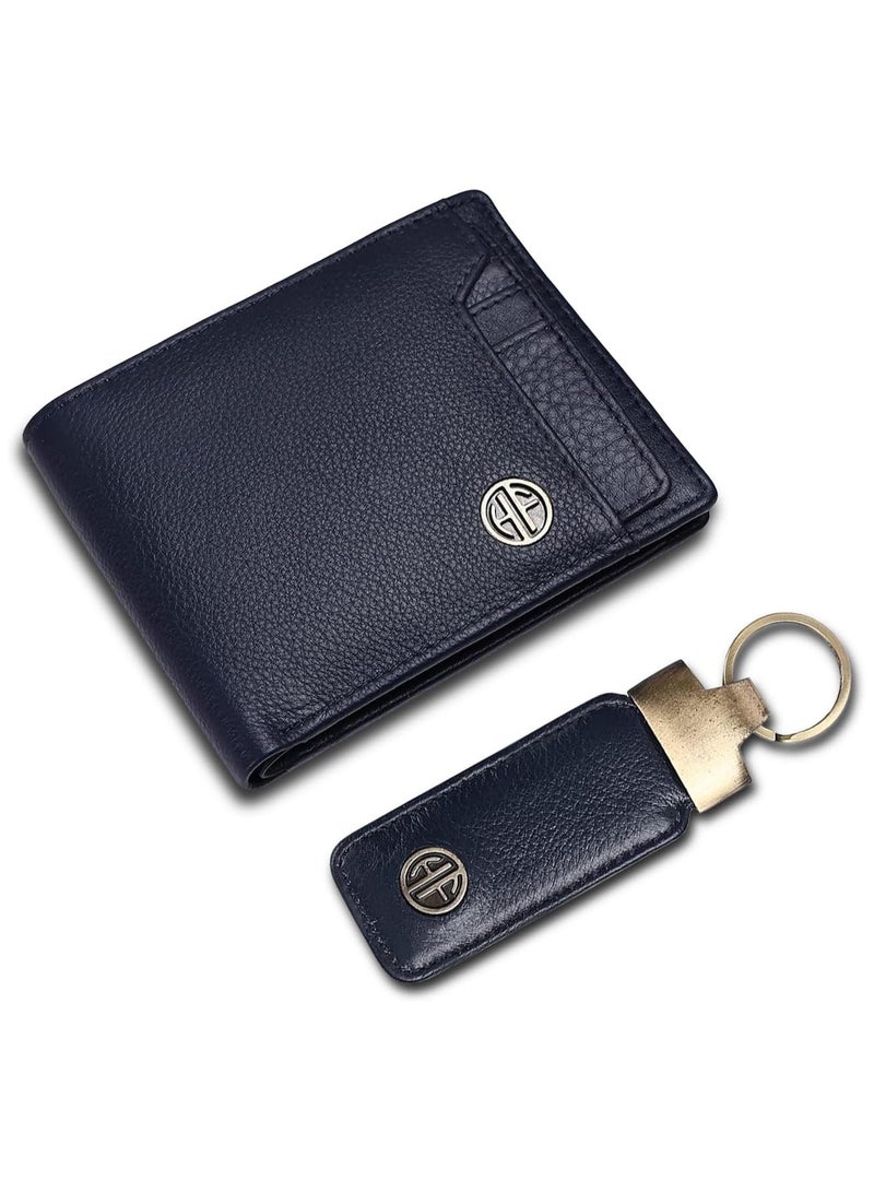 HAMMONDS FLYCATCHER Leather Dark Blue Wallet & Keyring Combo Set Special Occasion Gift Set - Image 1