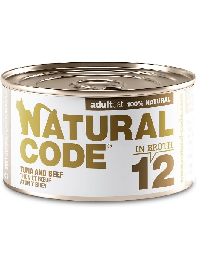 Natural Code 12 Tuna and Beef Cooking Water Wet Cat Food 85g - Image 1