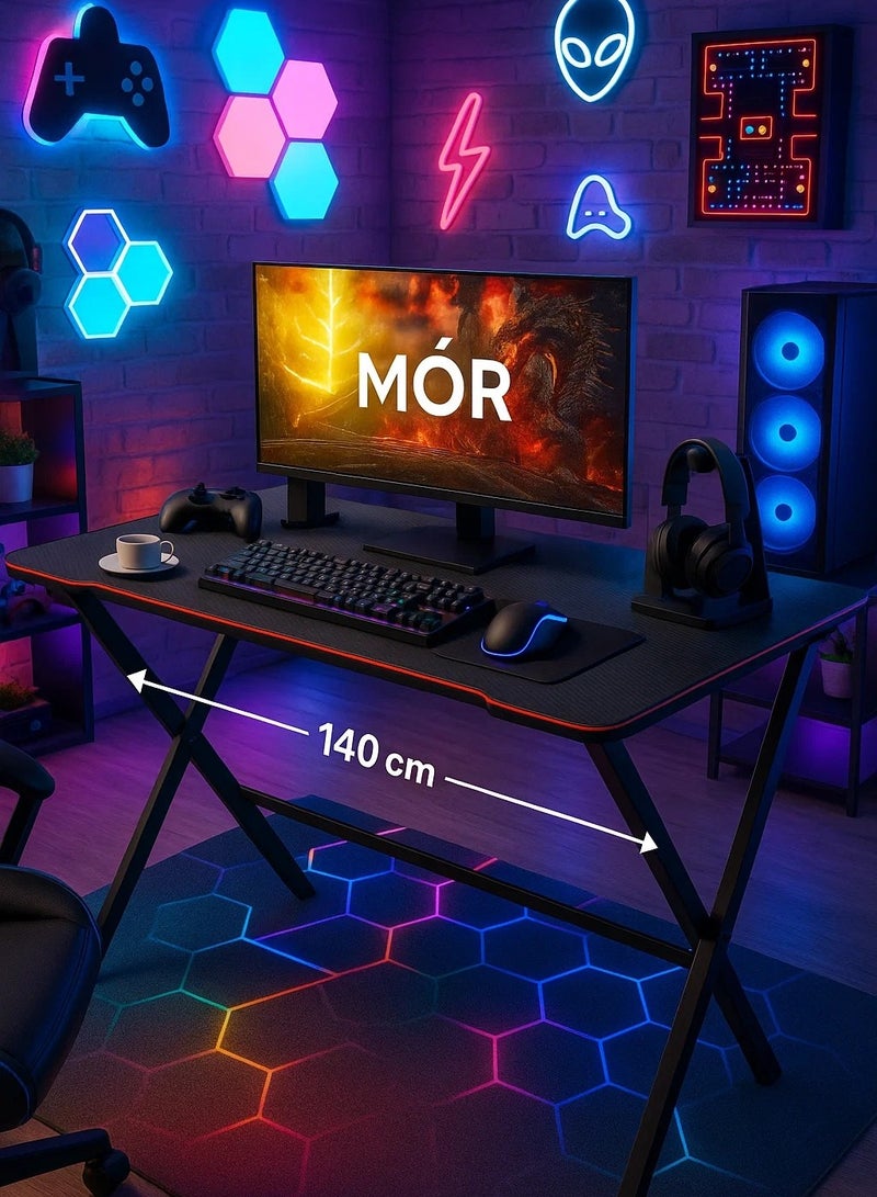Generic Gaming Computer Desk with LED Strip, 140cm – LED Strip, Steel Frame, Large Ergonomic Desktop, Cable Management (140cm*60cm)  - Image 1