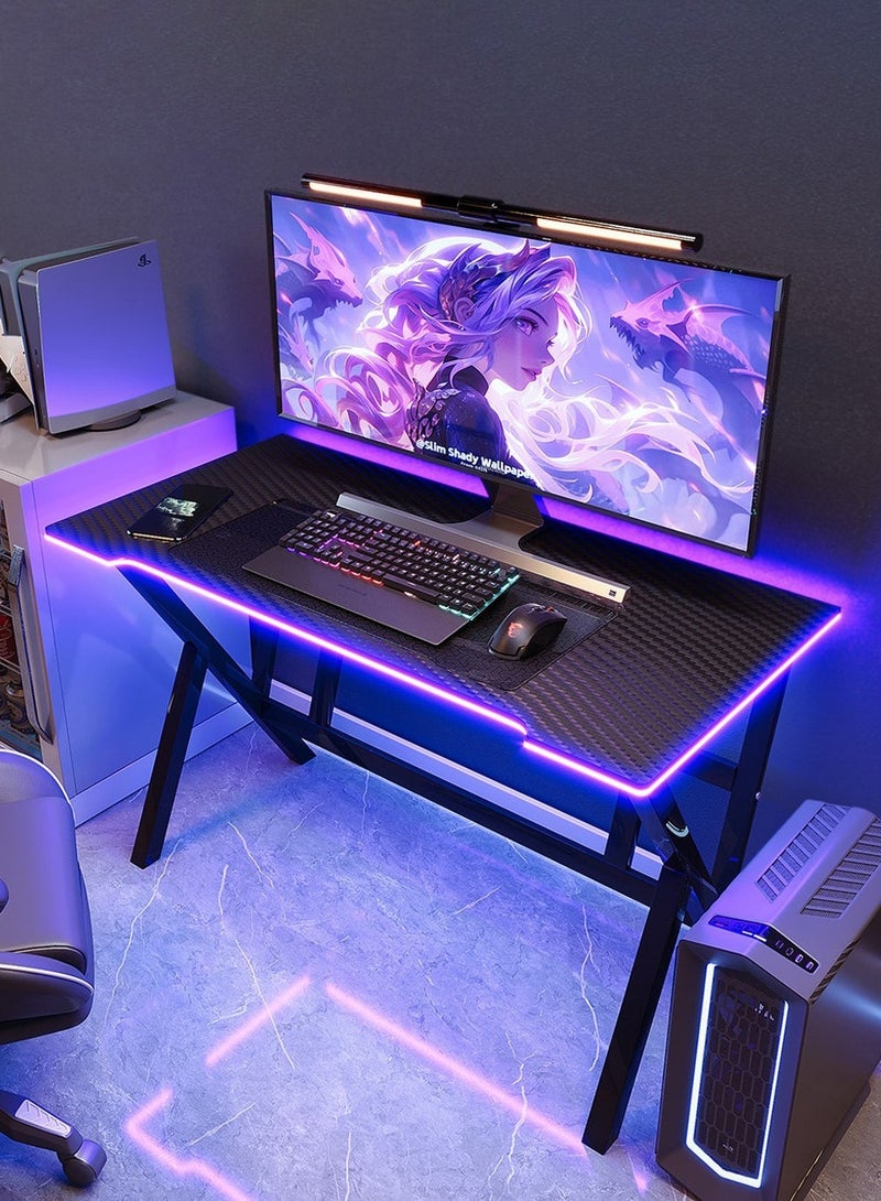 Generic Gaming Computer Desk with LED Strip, 140cm – LED Strip, Steel Frame, Large Ergonomic Desktop, Cable Management (140cm*60cm)  - Image 3