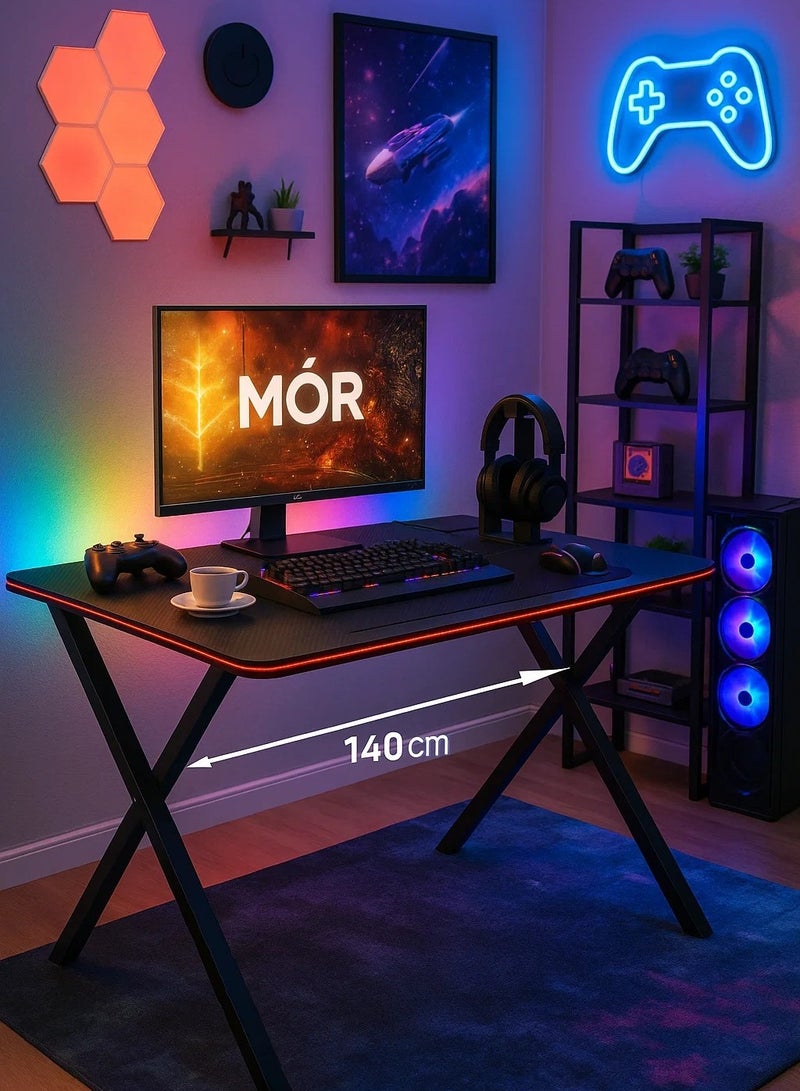 Generic Gaming Computer Desk with LED Strip, 140cm – LED Strip, Steel Frame, Large Ergonomic Desktop, Cable Management (140cm*60cm)  - Image 5