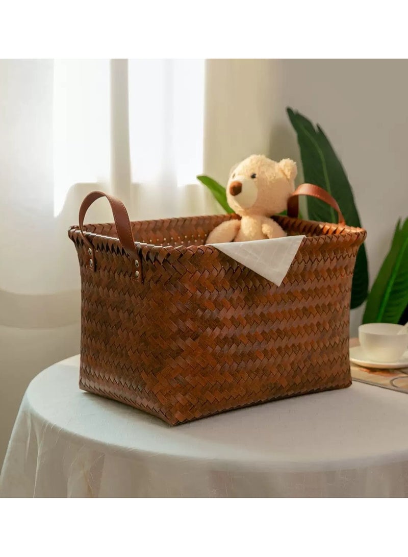 Neonix Large willow basket Woven picnic basket Folding fruit basket Handheld food storage basket, basket with handles Shopping Sourdough bread basket Bread tray Picnic blanket - Image 1