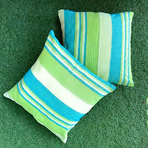 RANGBHAR Handloom Cotton Cushion Covers With Concealed Top Zip, Striped/Solid Cushion Covers For Living Room, 16 X 16 Inch, Green, Pack Of 3, 220 TC - Image 5