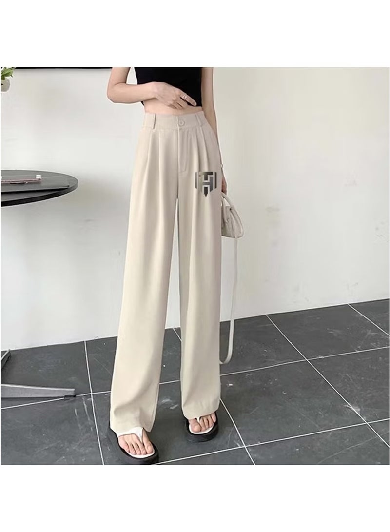 Huitich Women’s Ice Silk Wide-Leg Pants – High Waist, Loose Fit – Apricot Size M  - Image 2