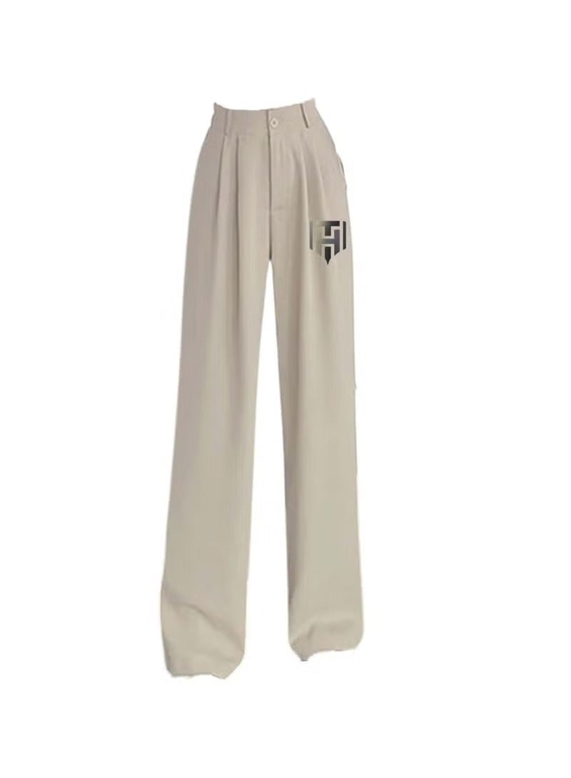 Huitich Women’s Ice Silk Wide-Leg Pants – High Waist, Loose Fit – Apricot Size M  - Image 1