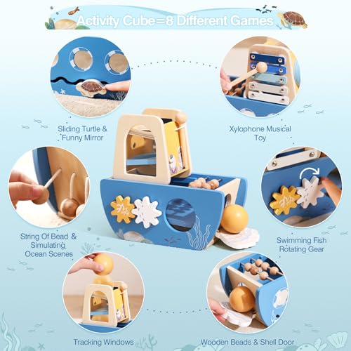 let's make lets make Wooden Activity Cube 8in1 Montessori Toys Includes Object Permanent Box Early Learning Activity Cube Montessori Sensory Toys for Toddler Baby First Birthday Gifts - Image 5
