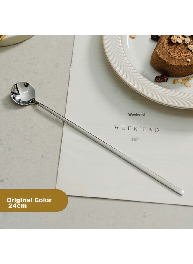 Onlycook 304 Stainless Steel Long-handled Mixing Spoon, Coffee Spoon, Seasoning Spoon, Ice Spoon, Dessert Honey Spoon, Original Color 24cm - Image 1