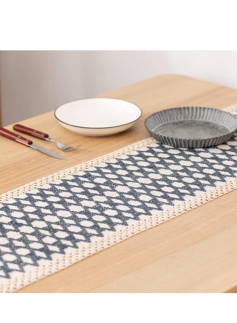 SOLARAE Table Runners 72 Inches Long Boho Runner Splicing Macrame Blue Burlap with Tassels for Bohemian Rustic Wedding Bridal Shower Home Party Kitchen Farmhouse Dining Decor - Image 4