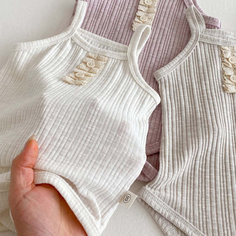 Ins Summer Korean Style Baby Pit Lace Lace Wrap Fart Clothes Female Baby Simple Sling Fart Conjoined Hare Clothes - Image 4