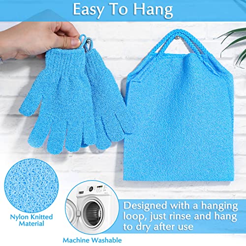 Anezus Exfoliating Back Scrubber Bath Gloves Set, Exfoliating Shower Towel with Shower Gloves for Body Scrub, Back Cleaner Wash Gloves to Remove Dead Skin (Blue) - Image 5