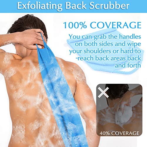 Anezus Exfoliating Back Scrubber Bath Gloves Set, Exfoliating Shower Towel with Shower Gloves for Body Scrub, Back Cleaner Wash Gloves to Remove Dead Skin (Blue) - Image 4