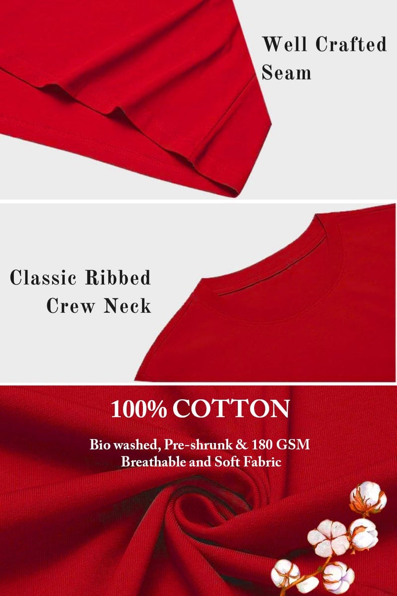 ENCIGER® Men's Solid 100% Cotton T Shirt | Round Neck | Half Sleeve | Plain-Regular Fit (Red, Medium) - Image 3