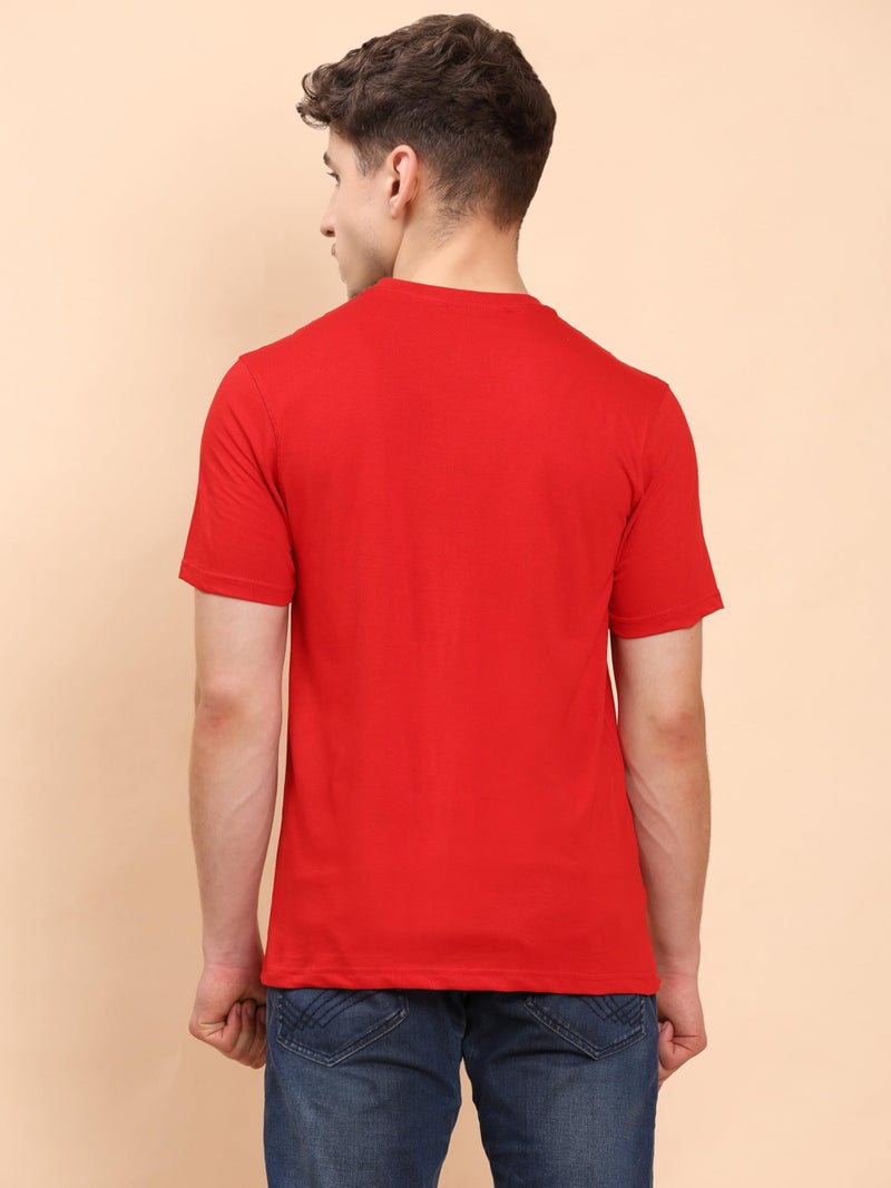 ENCIGER® Men's Solid 100% Cotton T Shirt | Round Neck | Half Sleeve | Plain-Regular Fit (Red, Medium) - Image 2