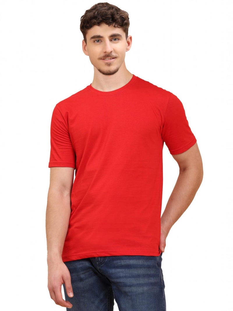 ENCIGER® Men's Solid 100% Cotton T Shirt | Round Neck | Half Sleeve | Plain-Regular Fit (Red, Medium) - Image 1