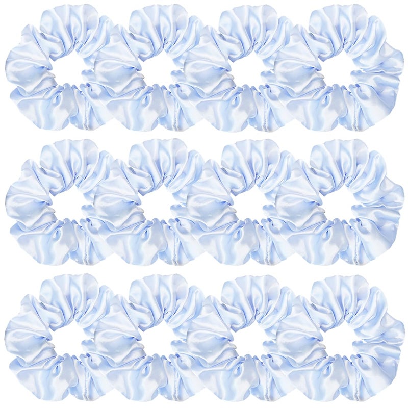 12 Pcs Satin Silk Scrunchies Soft Hair Ties Fashion Hair Accessories Bows Ropes Elastic Bracelets Ponytail Holders for Women and Girls 45 Inch Light Blue