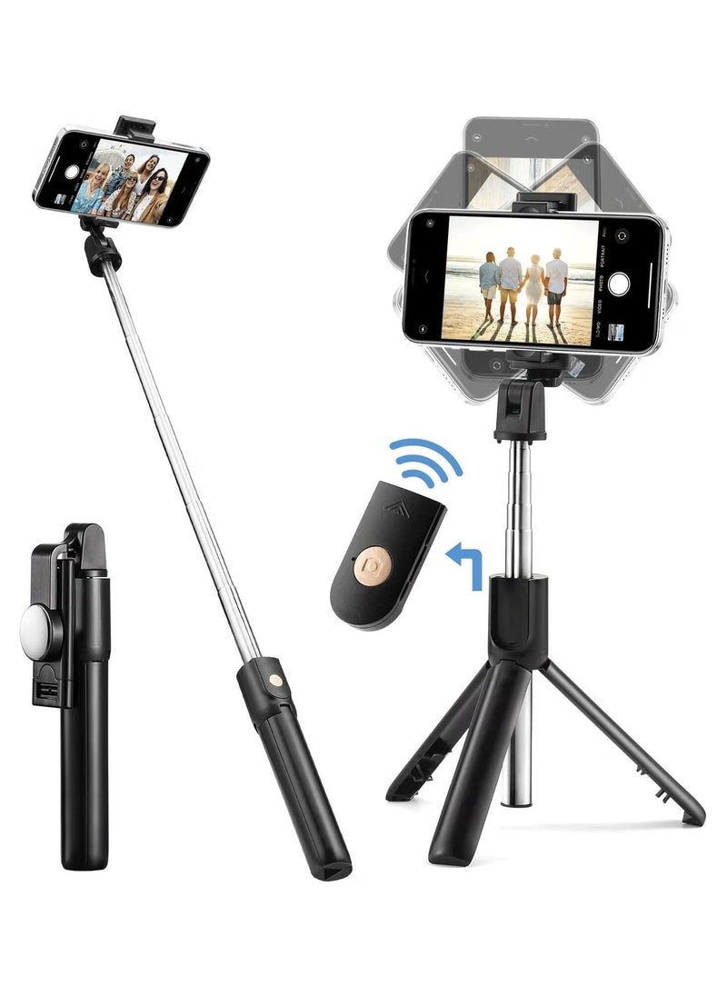 Super ZYouth - Tripod selfie stick 360° rotating Bluetooth remote control suitable for travel, parties, video shooting, black, adjustable and retractable - Image 1