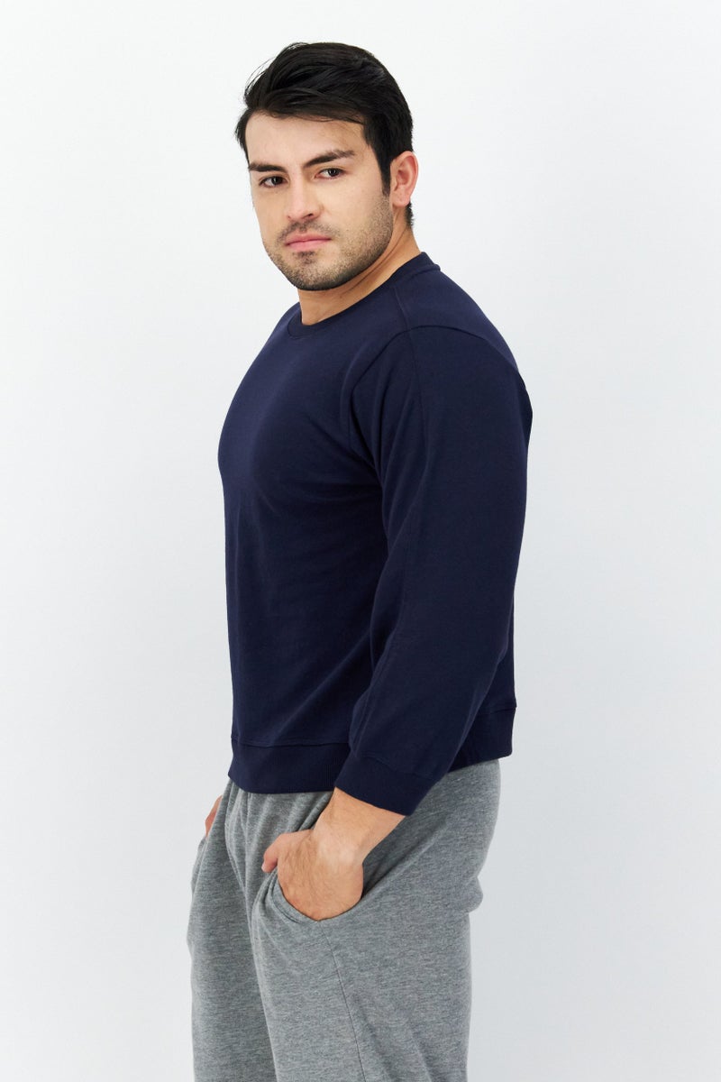 Marc New York Men Crew Neck Plain Long Sleeves Sweatshirt, Navy - Image 3