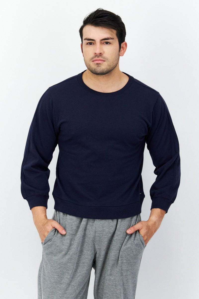 Marc New York Men Crew Neck Plain Long Sleeves Sweatshirt, Navy - Image 1
