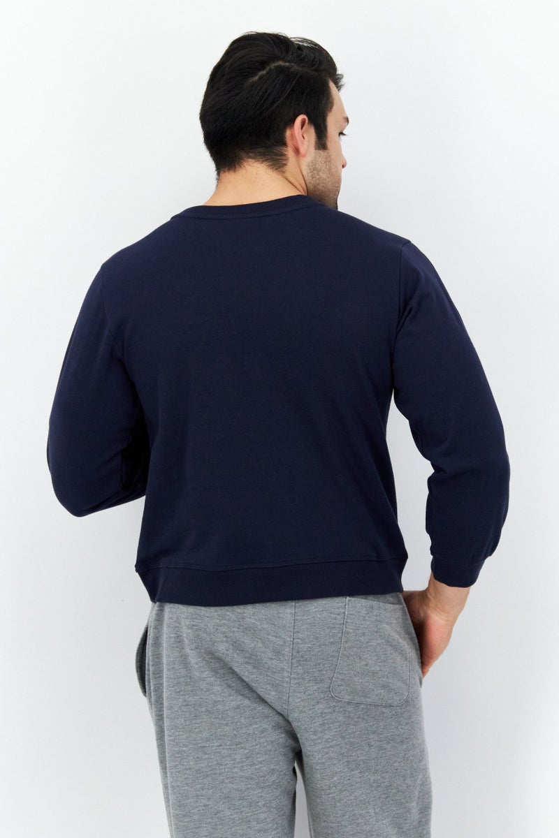 Marc New York Men Crew Neck Plain Long Sleeves Sweatshirt, Navy - Image 2