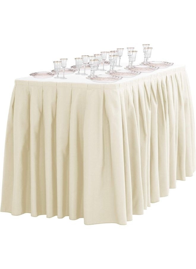 yongsheng Pleat Solid Pattern Table Cloth Ivory 150*60+75cm，Ivory Polyester Table Skirt for Rectangle Tables , Wrinkle Resistant Pleated Ruffle Table Cloth for Banquet Wedding Trade Baby Shower Display Gift Dining Table  - Image 2