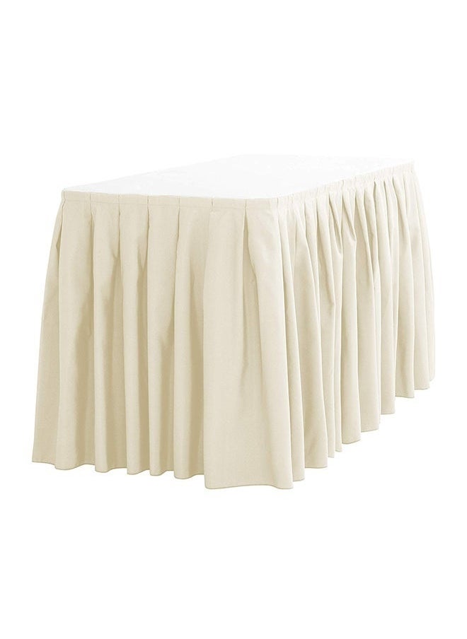 yongsheng Pleat Solid Pattern Table Cloth Ivory 150*60+75cm，Ivory Polyester Table Skirt for Rectangle Tables , Wrinkle Resistant Pleated Ruffle Table Cloth for Banquet Wedding Trade Baby Shower Display Gift Dining Table  - Image 1