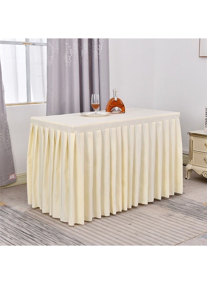 yongsheng Pleat Solid Pattern Table Cloth Ivory 150*60+75cm，Ivory Polyester Table Skirt for Rectangle Tables , Wrinkle Resistant Pleated Ruffle Table Cloth for Banquet Wedding Trade Baby Shower Display Gift Dining Table  - Image 4