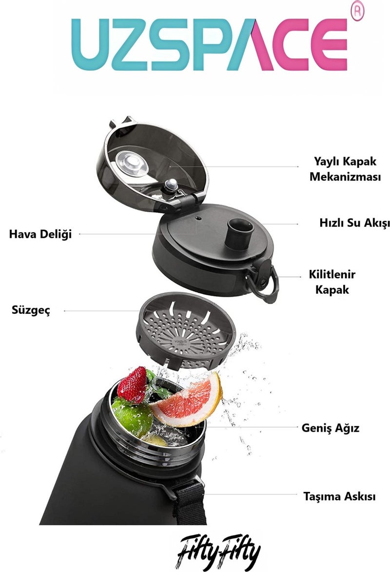 UZSPACE زجاجة ترايتان 1000 مل داكنة خضراء 3038  - Image 3